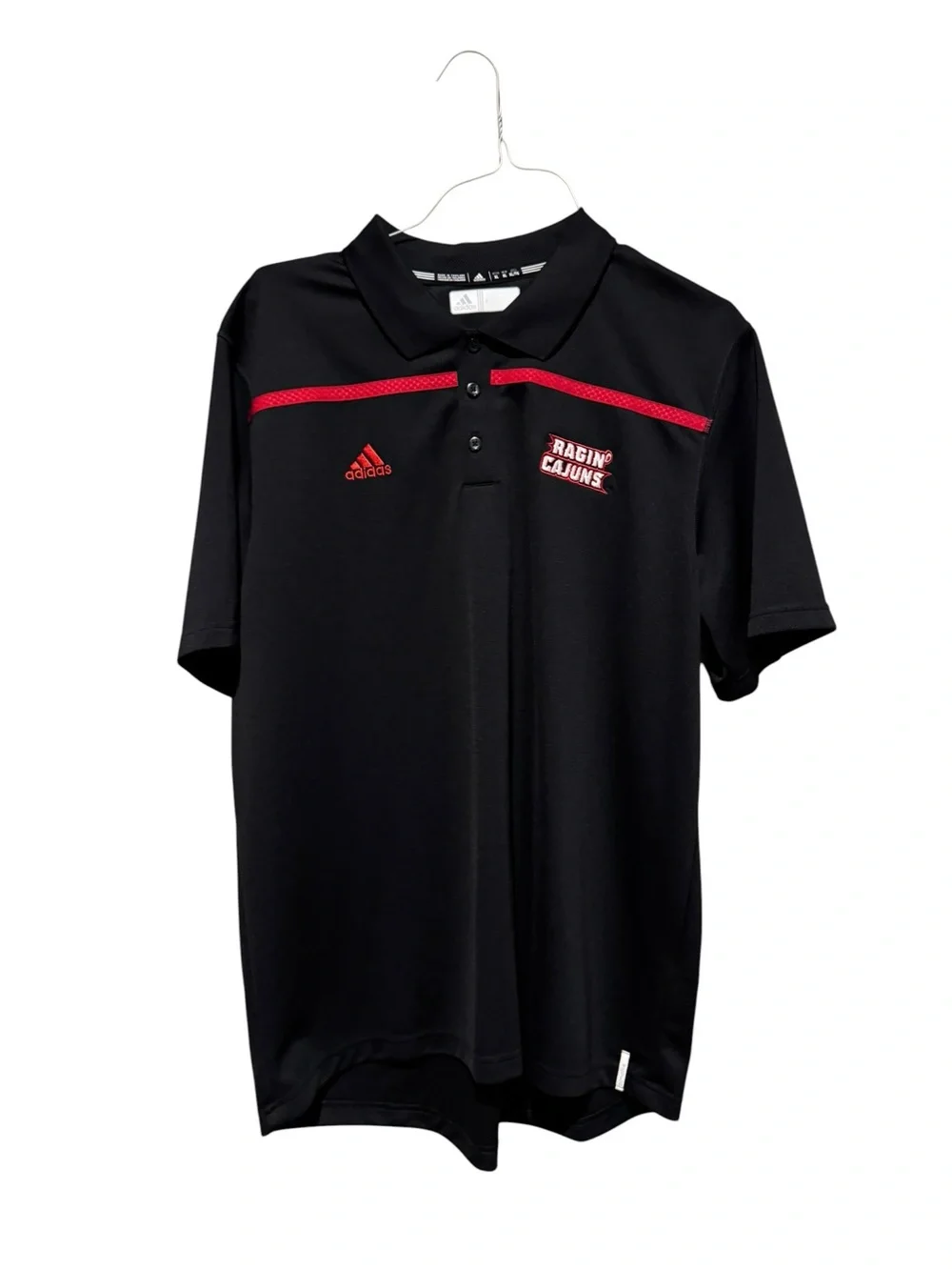 adidas Black Polo Shirt with Red Accents - Ragin' Cajuns